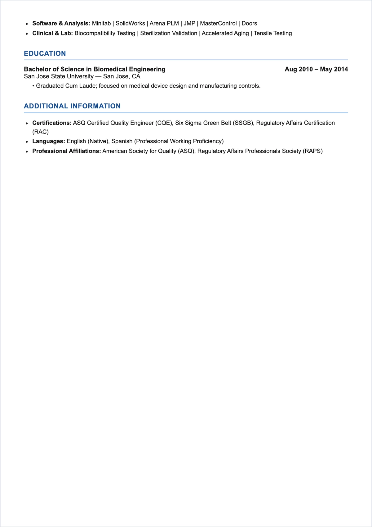Free R&D Quality Engineer ATS Resume Template, AI Resume Builder