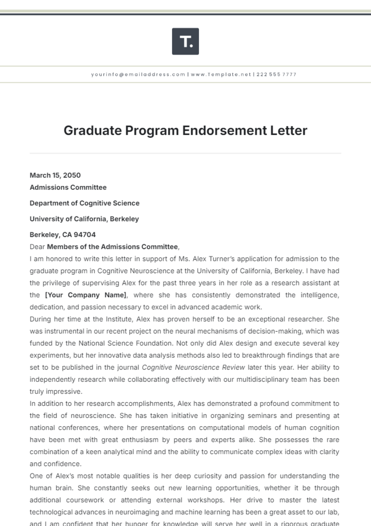 Graduate Program Endorsement Letter Template - Edit Online & Download