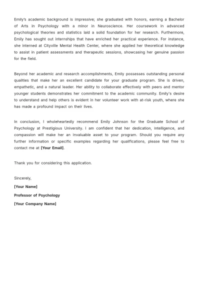 Free Professional Letter of Recommendation for Graduate School Template to Edit Online