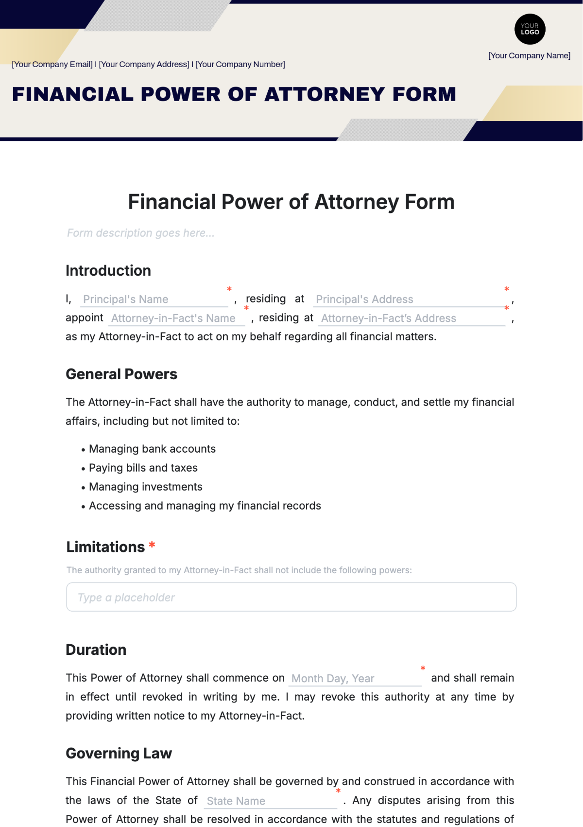 Financial Power of Attorney Form Template - Edit Online & Download