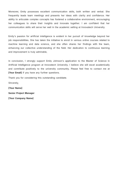 Free Recommendation Letter from Employer for Graduate School Template to Edit Online
