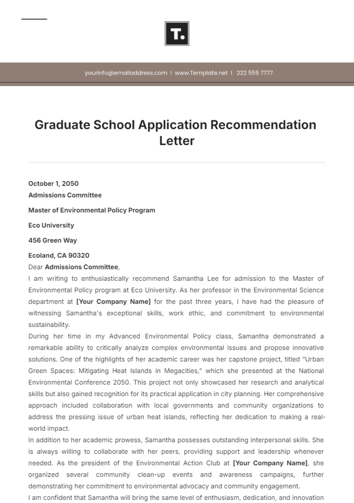 Graduate School Application Recommendation Letter Template - Edit Online & Download