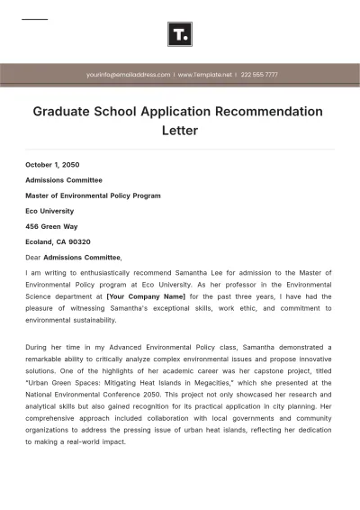 Free Graduate School Application Recommendation Letter Template to Edit Online