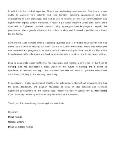 Free Letter of Recommendation for Nursing Graduate School Template to Edit Online