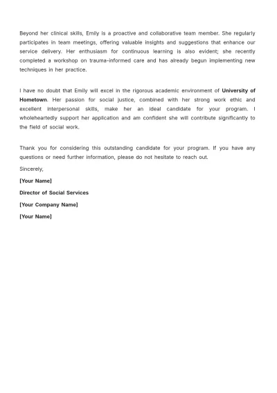Free Recommendation Letter for Social Work Graduate School Template to Edit Online