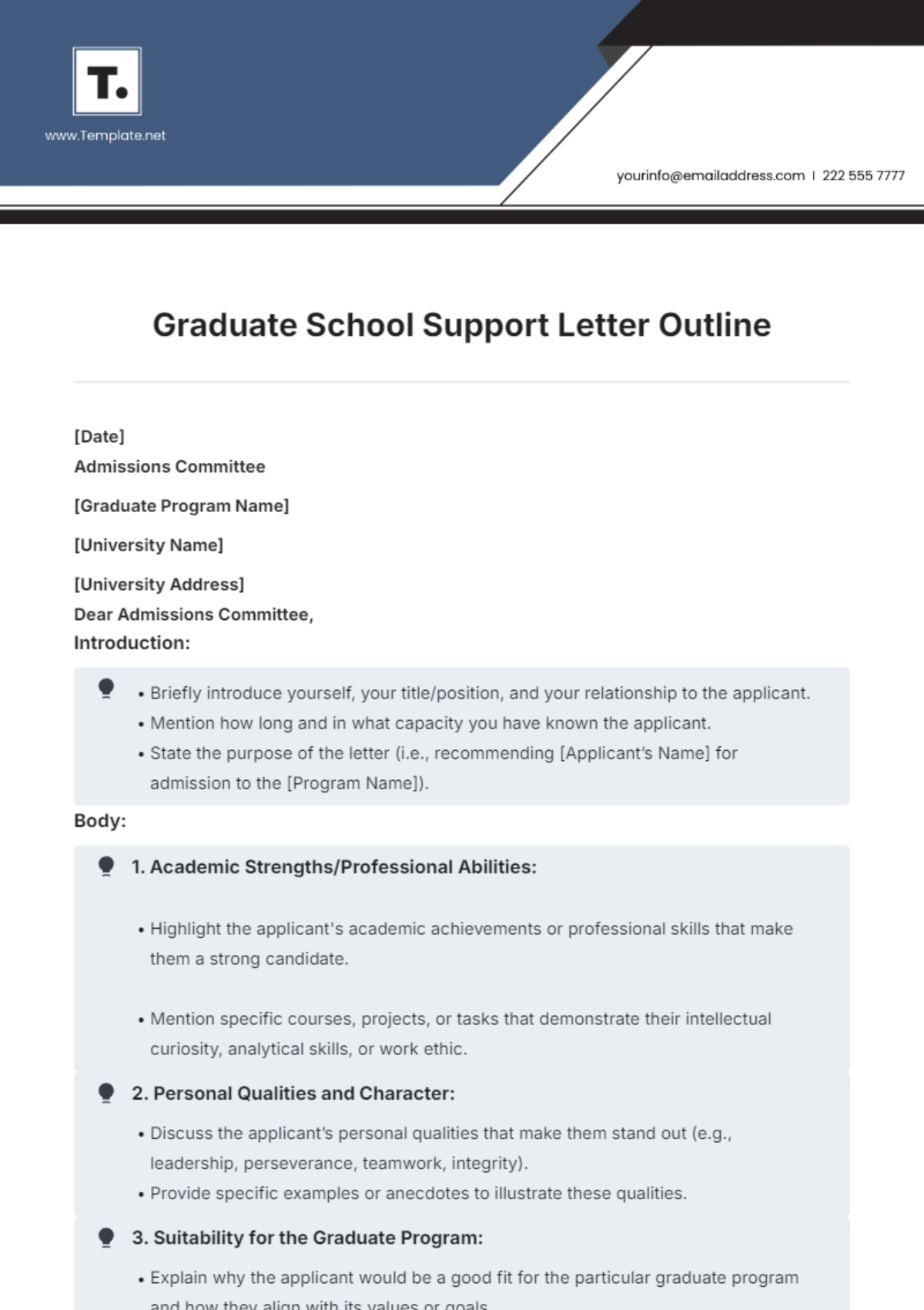 Graduate School Support Letter Outline Template - Edit Online & Download