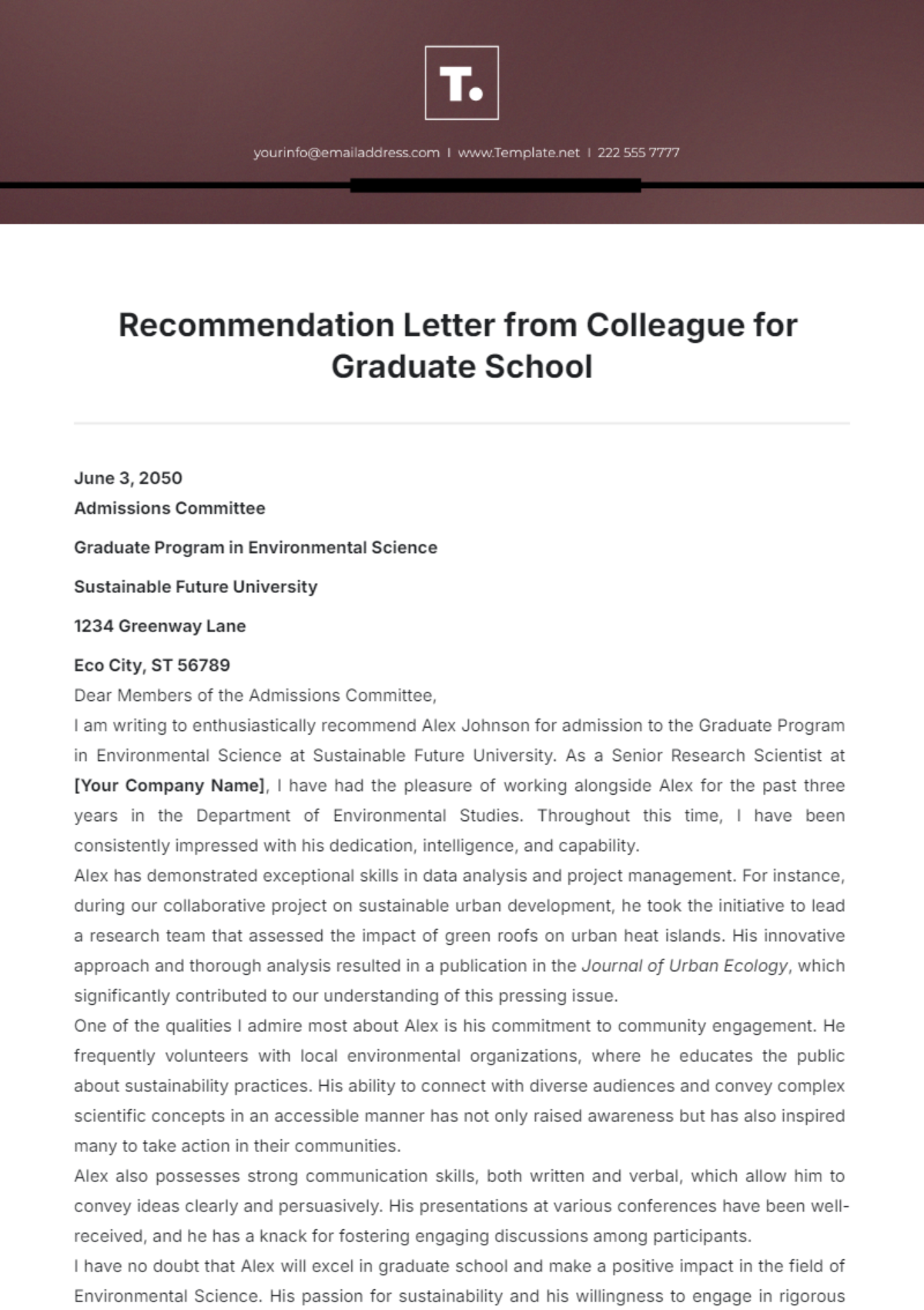 Recommendation Letter from Colleague for Graduate School Template - Edit Online & Download