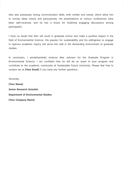 Free Recommendation Letter from Colleague for Graduate School Template to Edit Online