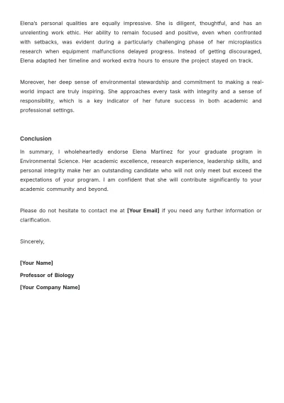 Free Strong Recommendation Letter for Graduate School Template to Edit Online