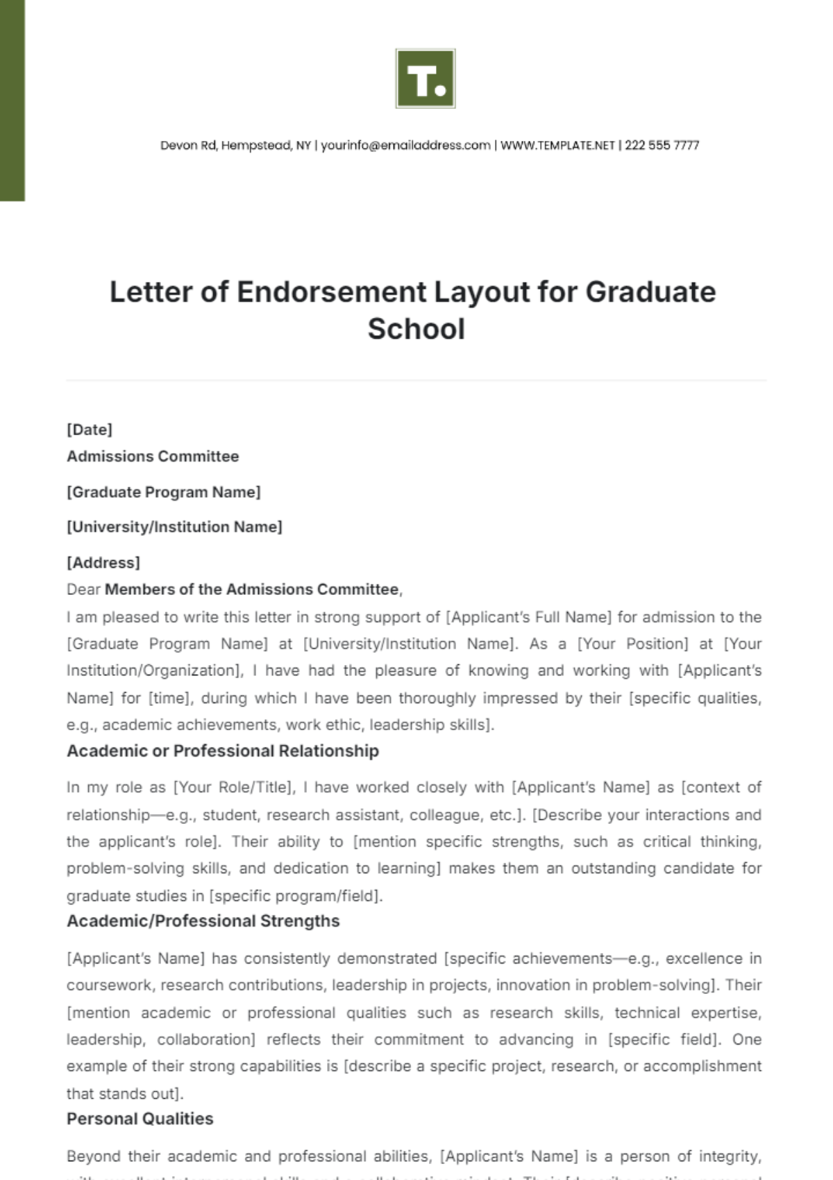 Letter of Endorsement Layout for Graduate School Template - Edit Online & Download