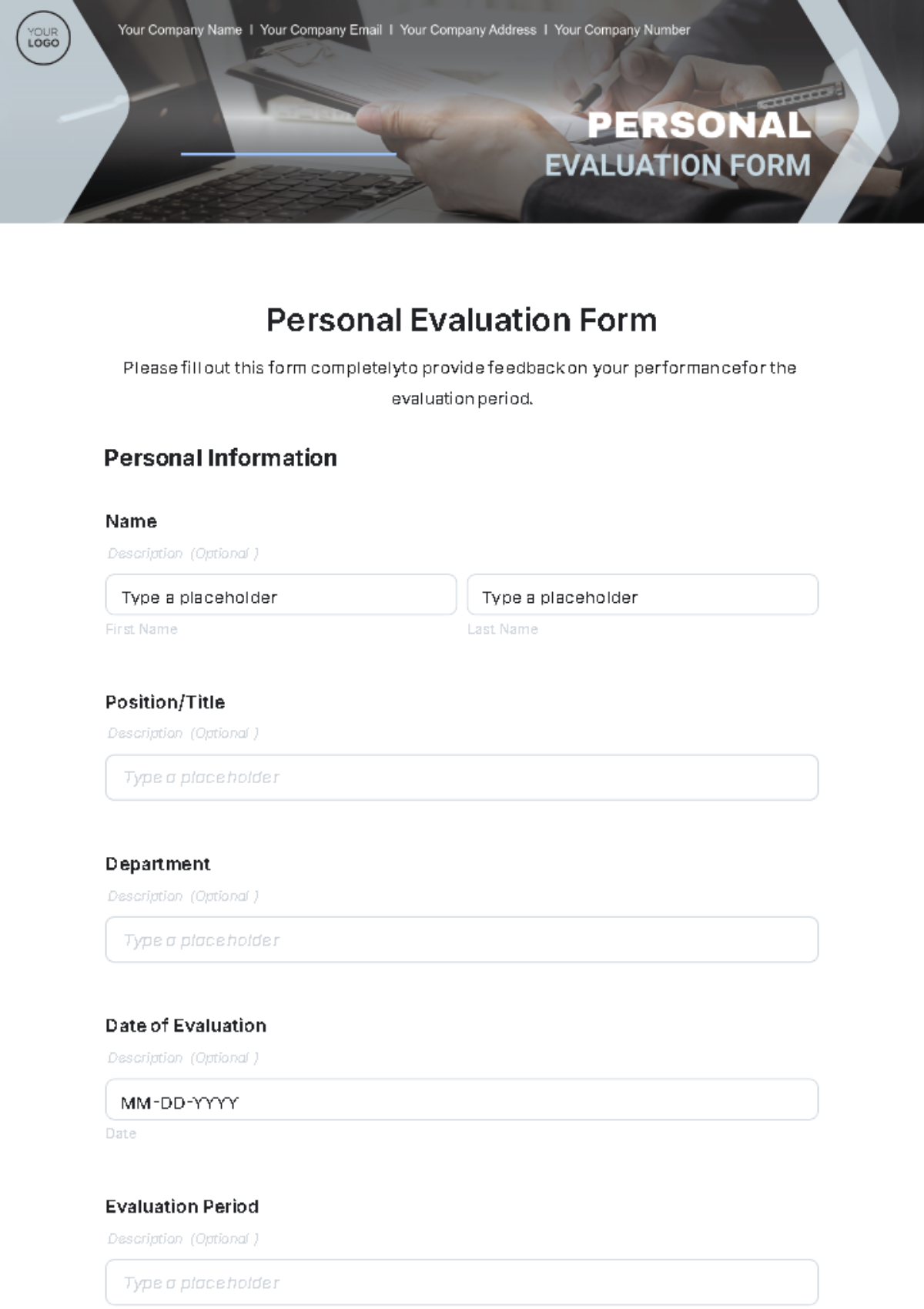 Personal Evaluation Form Template - Edit Online & Download