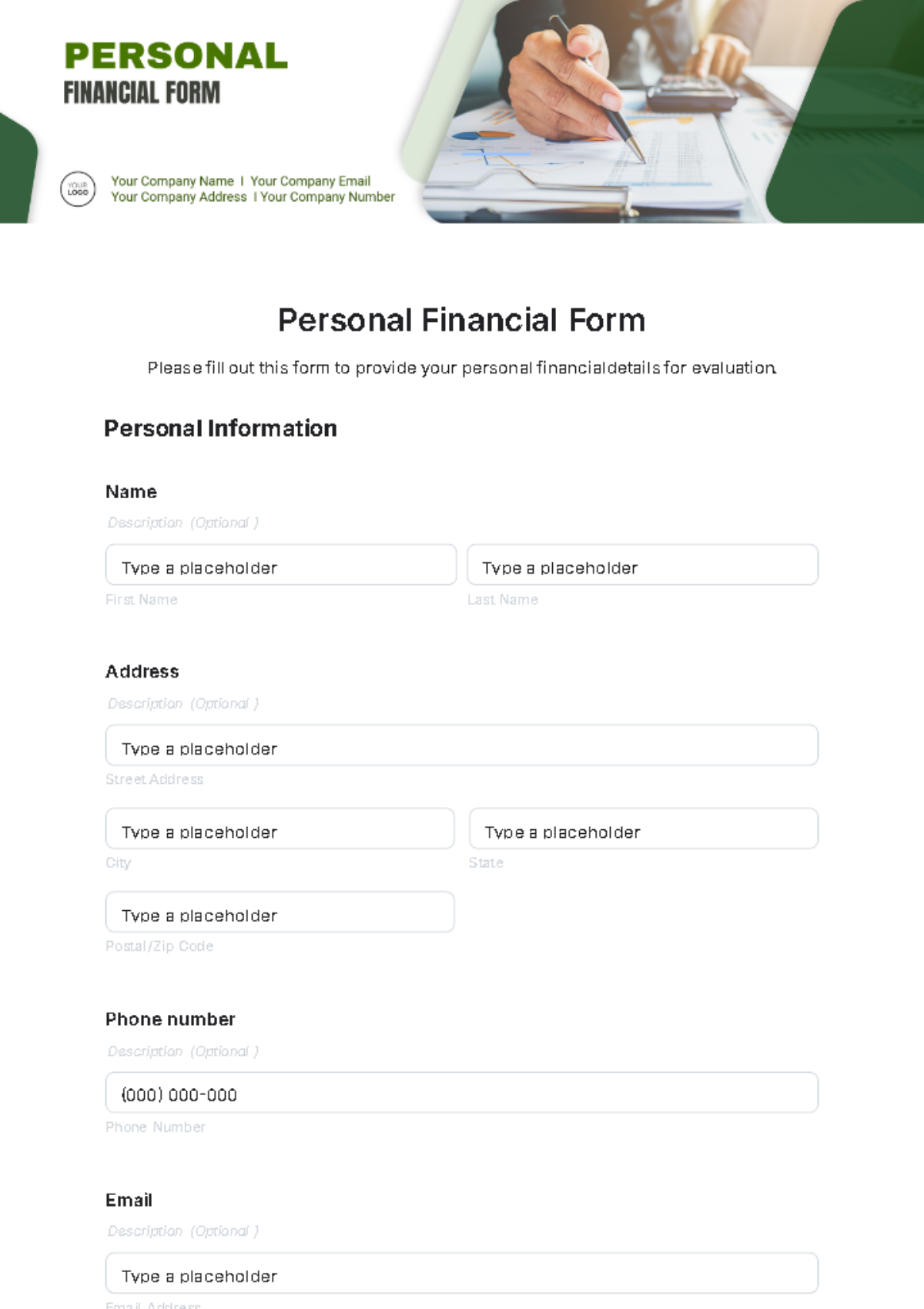 Personal Financial Form Template - Edit Online & Download