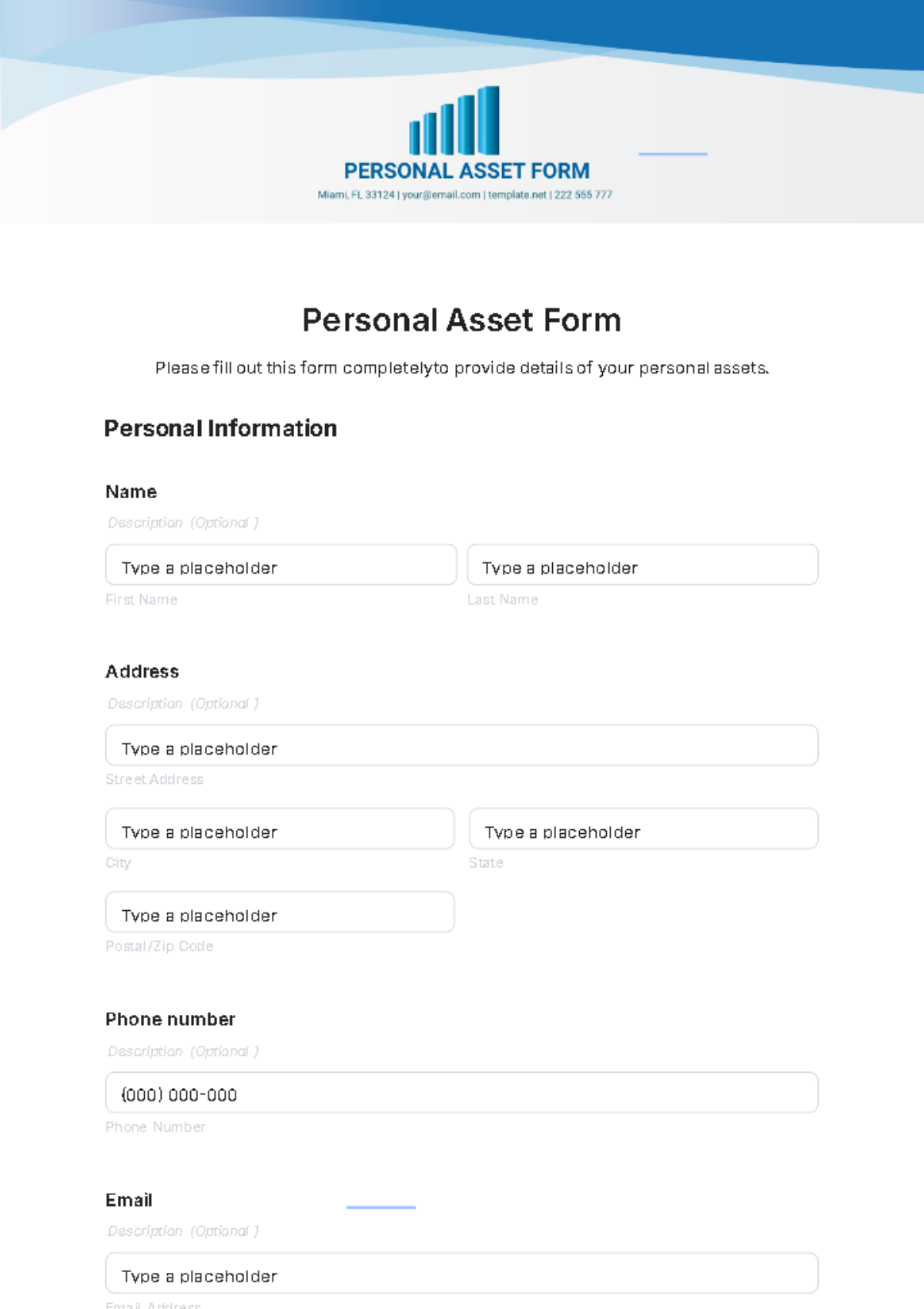 Personal Asset Form Template - Edit Online & Download