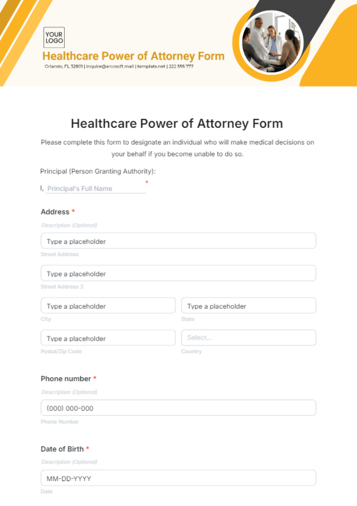 Healthcare Power of Attorney Form Template