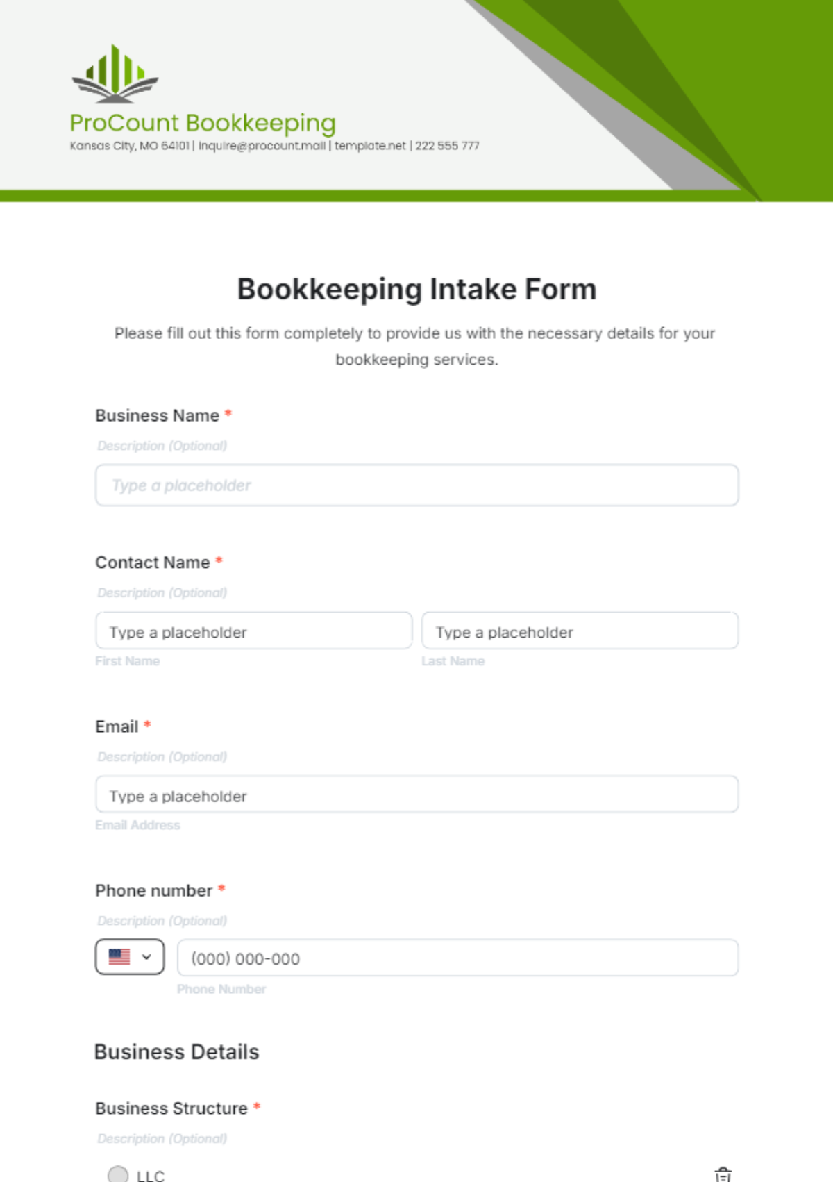 Bookkeeping Intake Form Template - Edit Online & Download