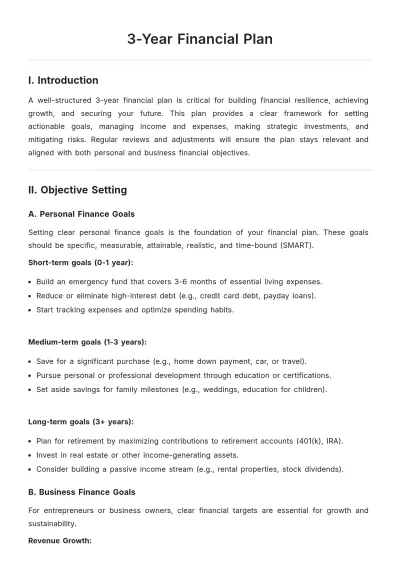 Free 3-Year Financial Plan Template to Edit Online