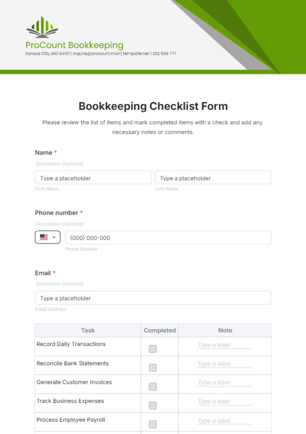 Bookkeeping Checklist Form Template - Edit Online & Download