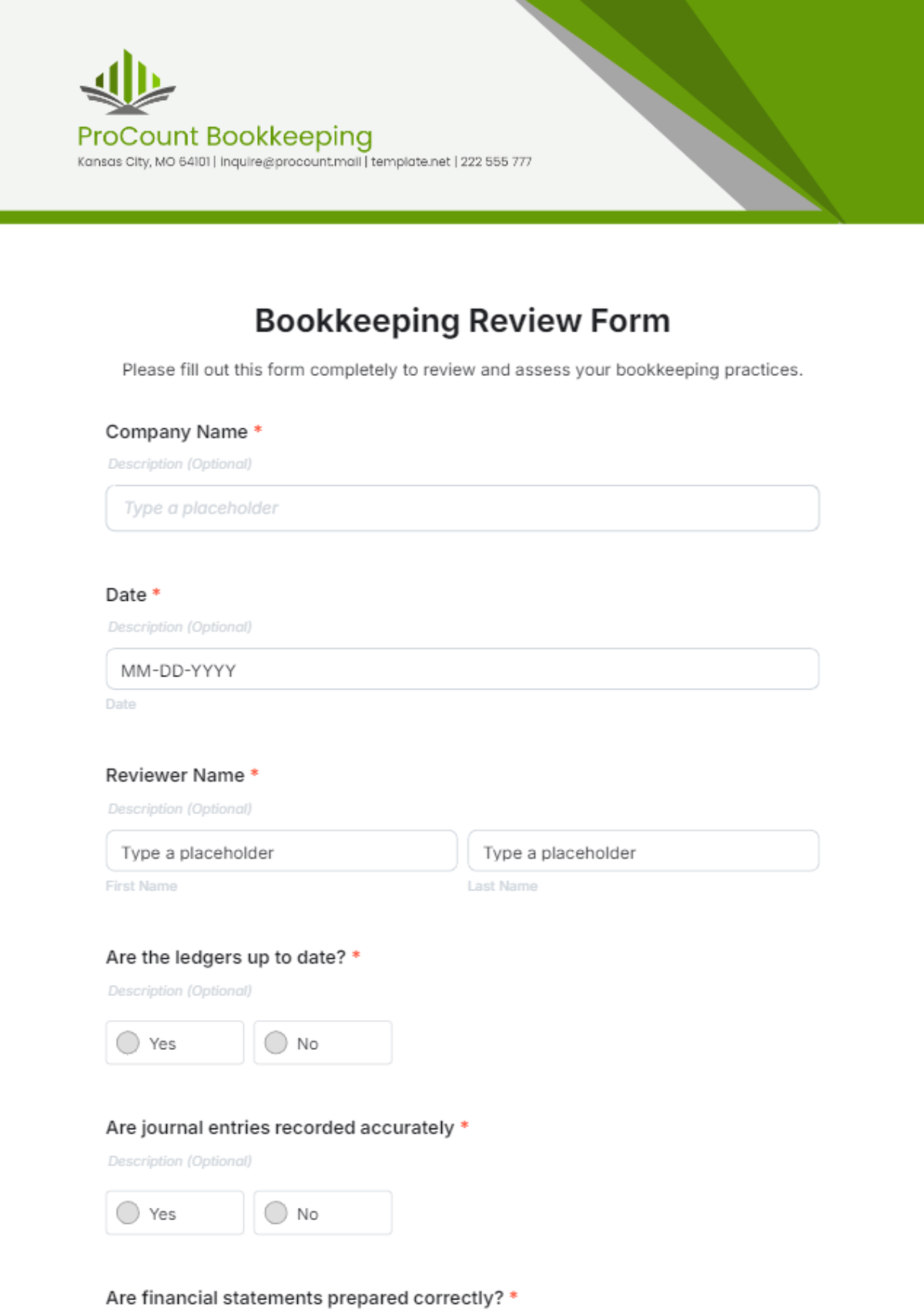 Bookkeeping Review Form Template - Edit Online & Download