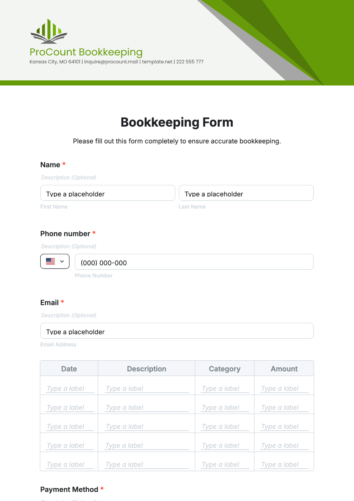 Bookkeeping Form Template - Edit Online & Download