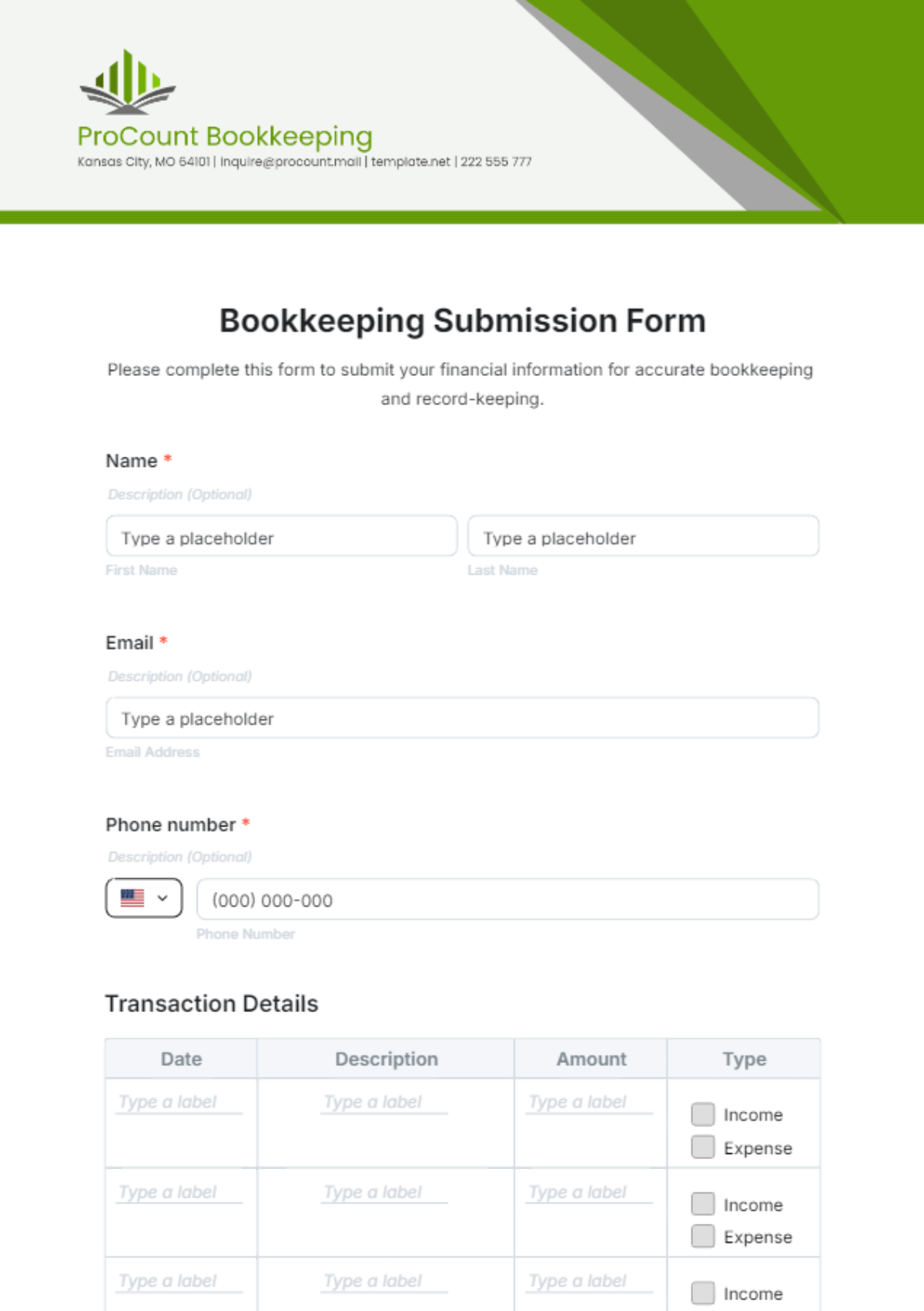 Bookkeeping Submission Form Template - Edit Online & Download