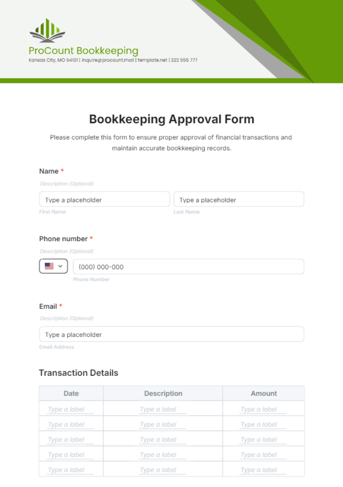 Bookkeeping Approval Form Template - Edit Online & Download