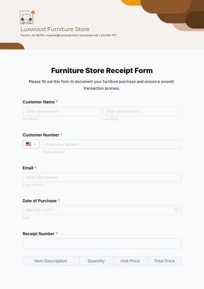 Free Furniture Store Receipt Form Template to Edit Online