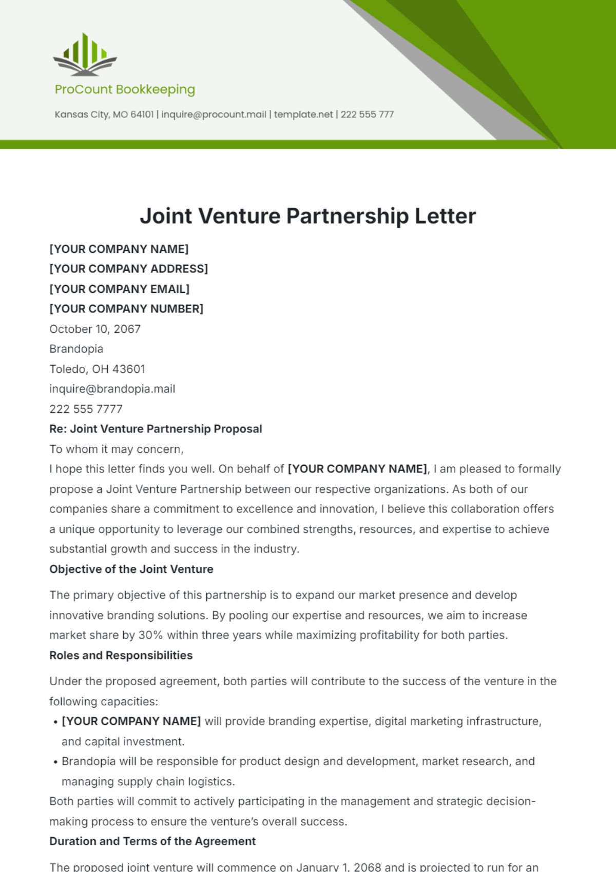 Joint Venture Partnership Letter Template - Edit Online & Download