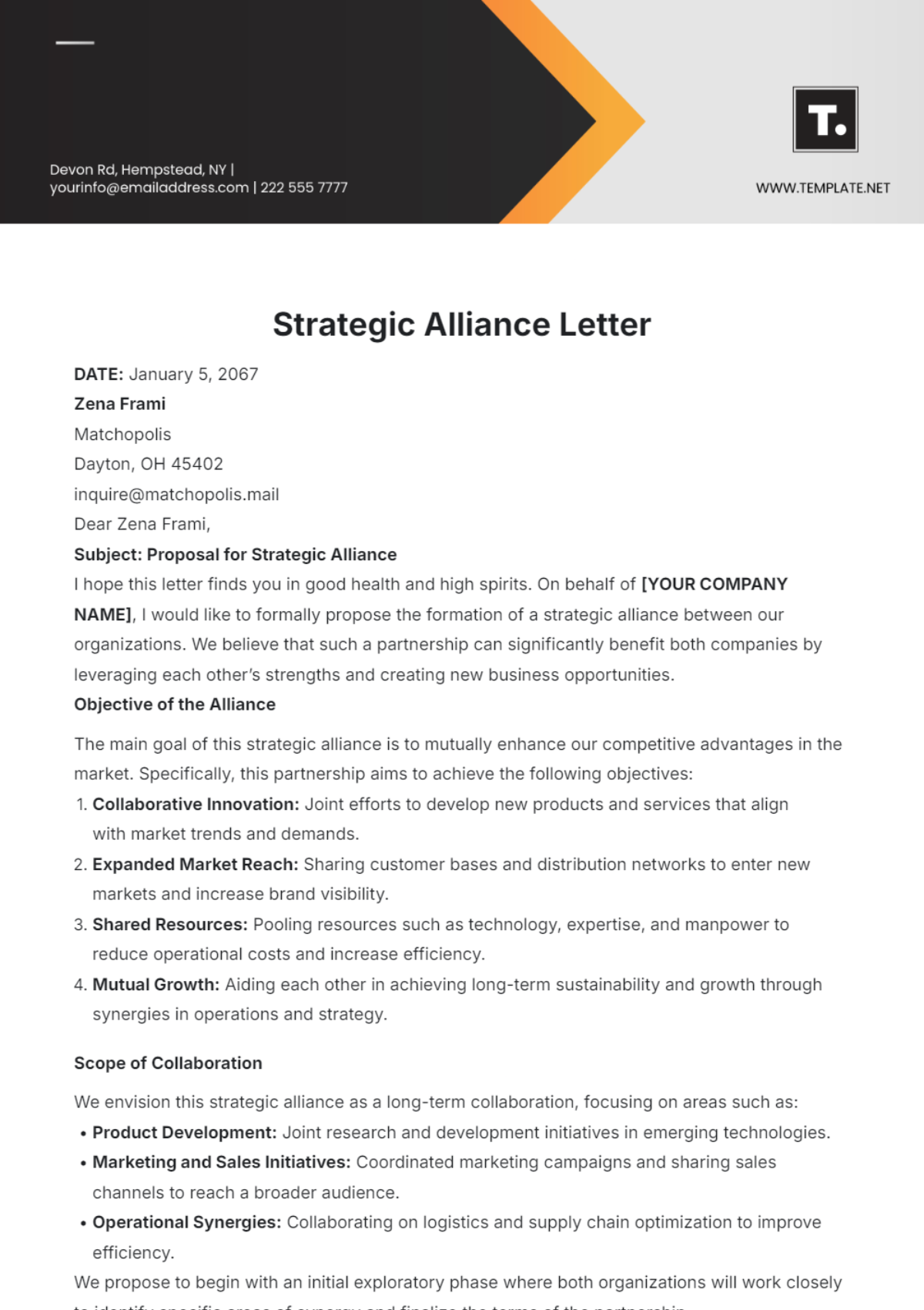 Strategic Alliance Letter Template - Edit Online & Download