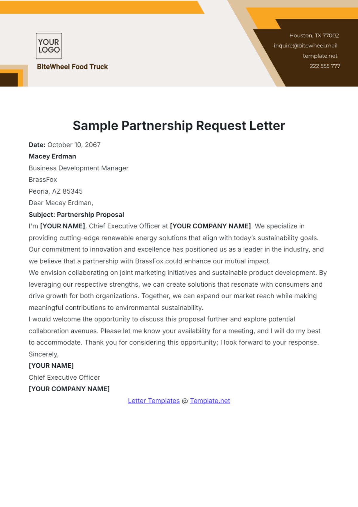 Sample Partnership Request Letter Template - Edit Online & Download