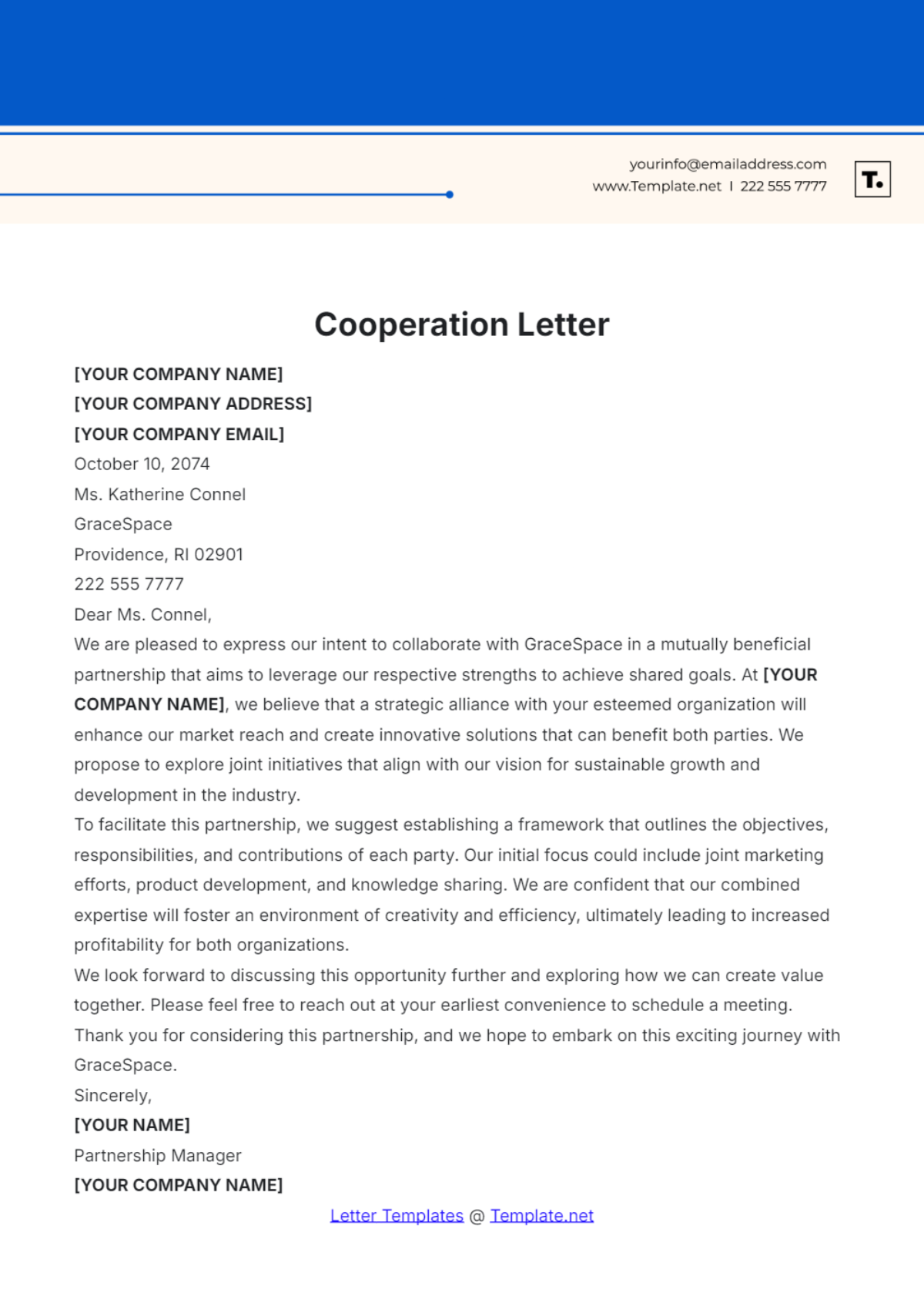 Cooperation Letter Template - Edit Online & Download