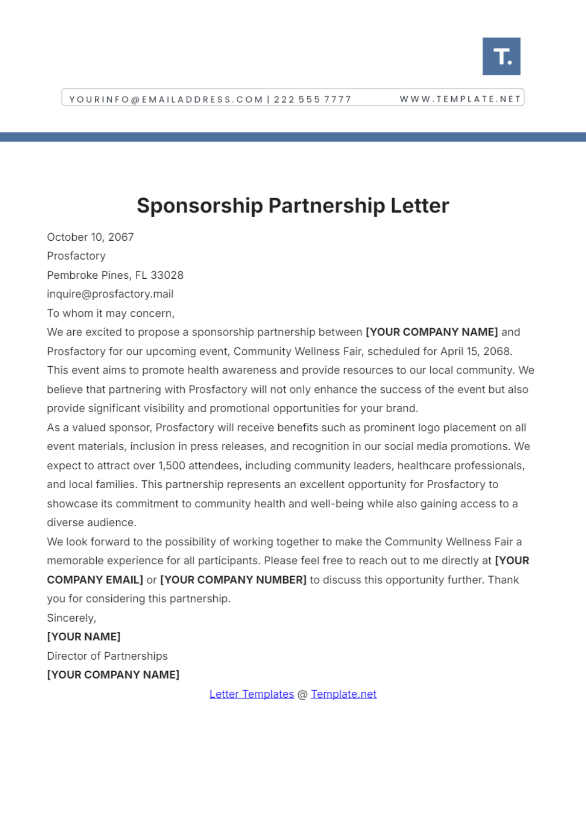 Sponsorship Partnership Letter Template - Edit Online & Download