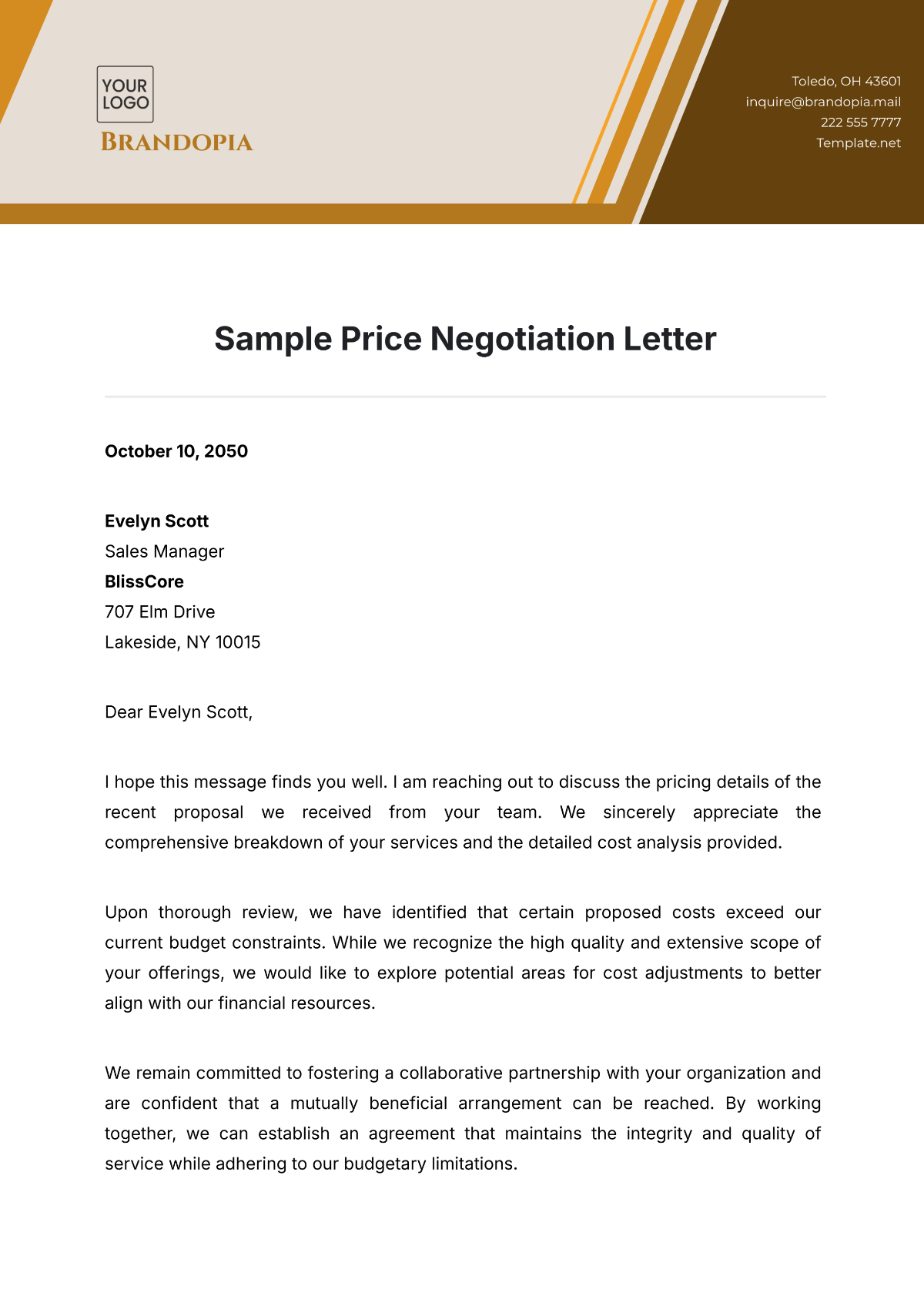 Sample Price Negotiation Letter Template - Edit Online & Download