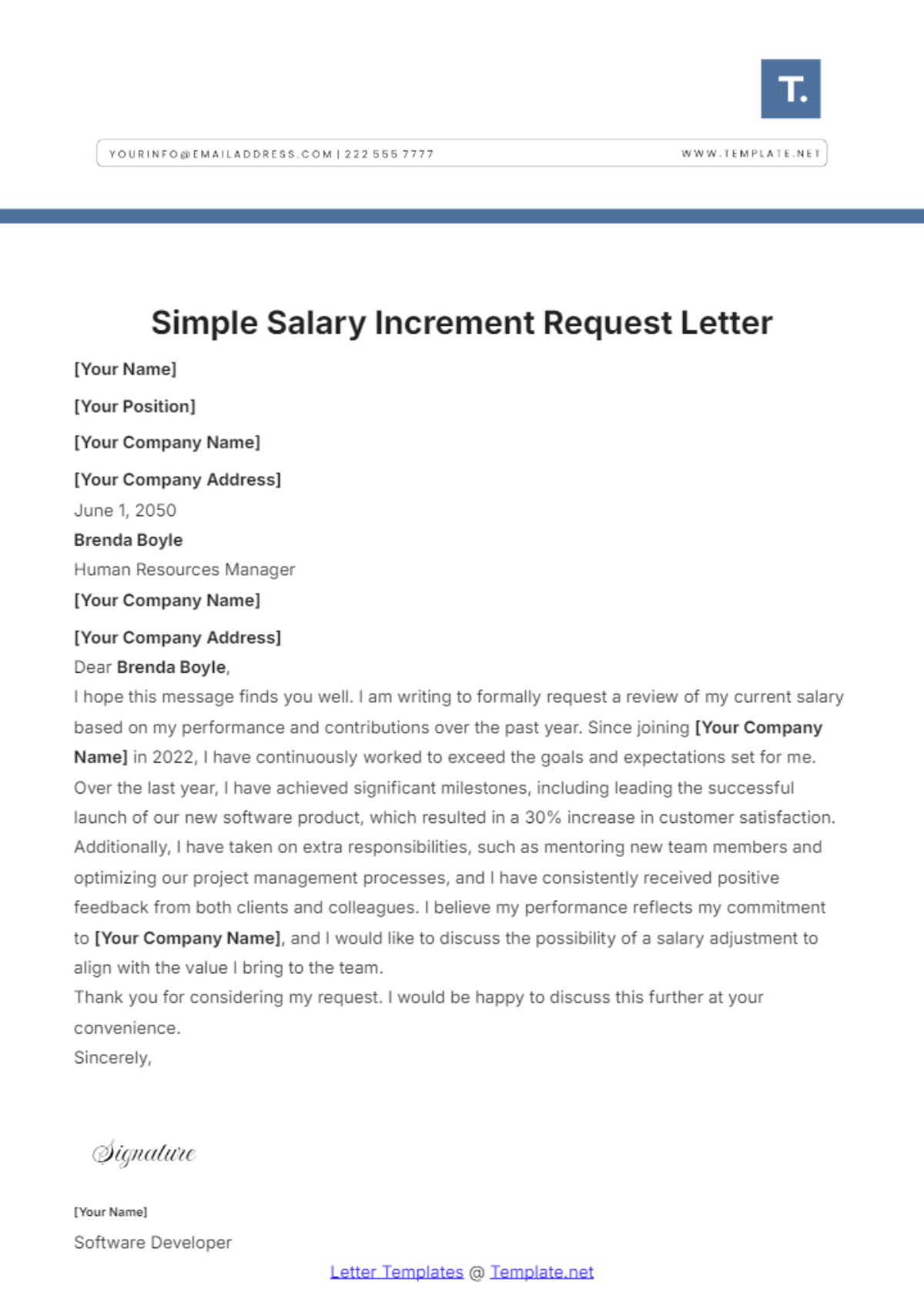 Simple Salary Increment Request Letter Template - Edit Online & Download