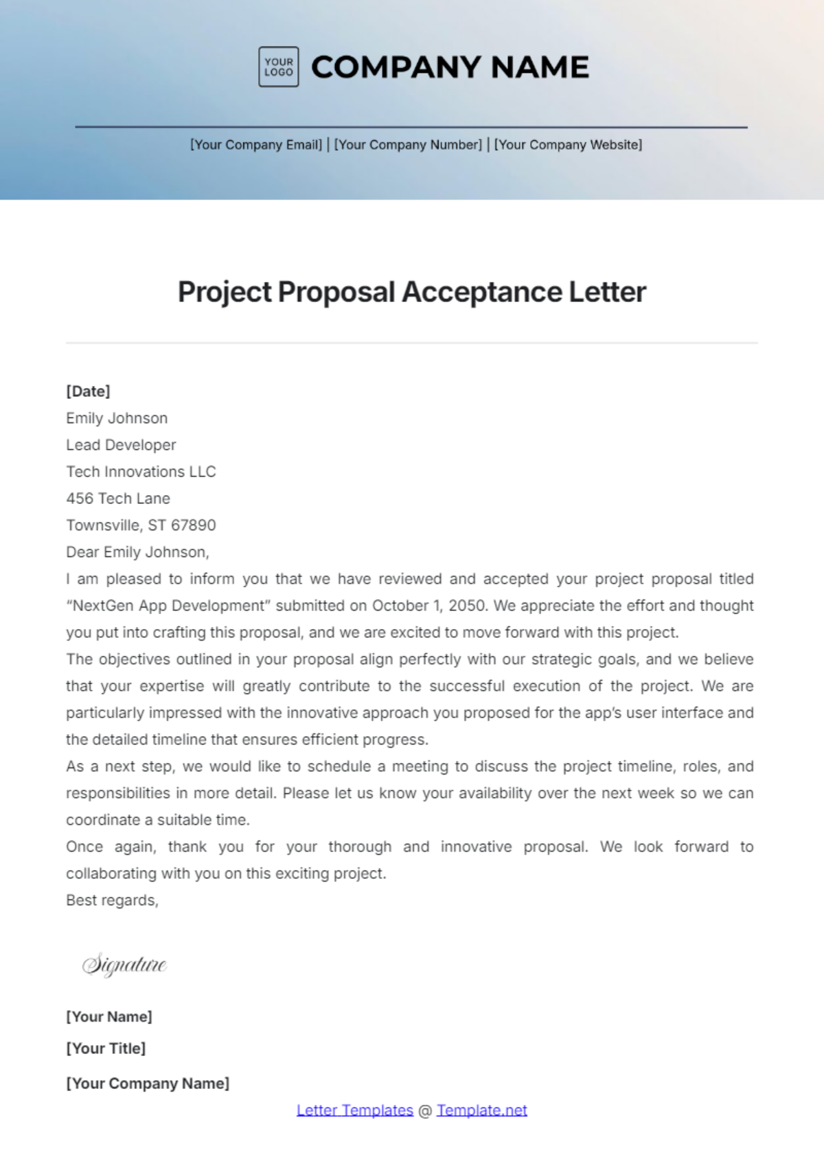 Project Proposal Acceptance Letter Template - Edit Online & Download