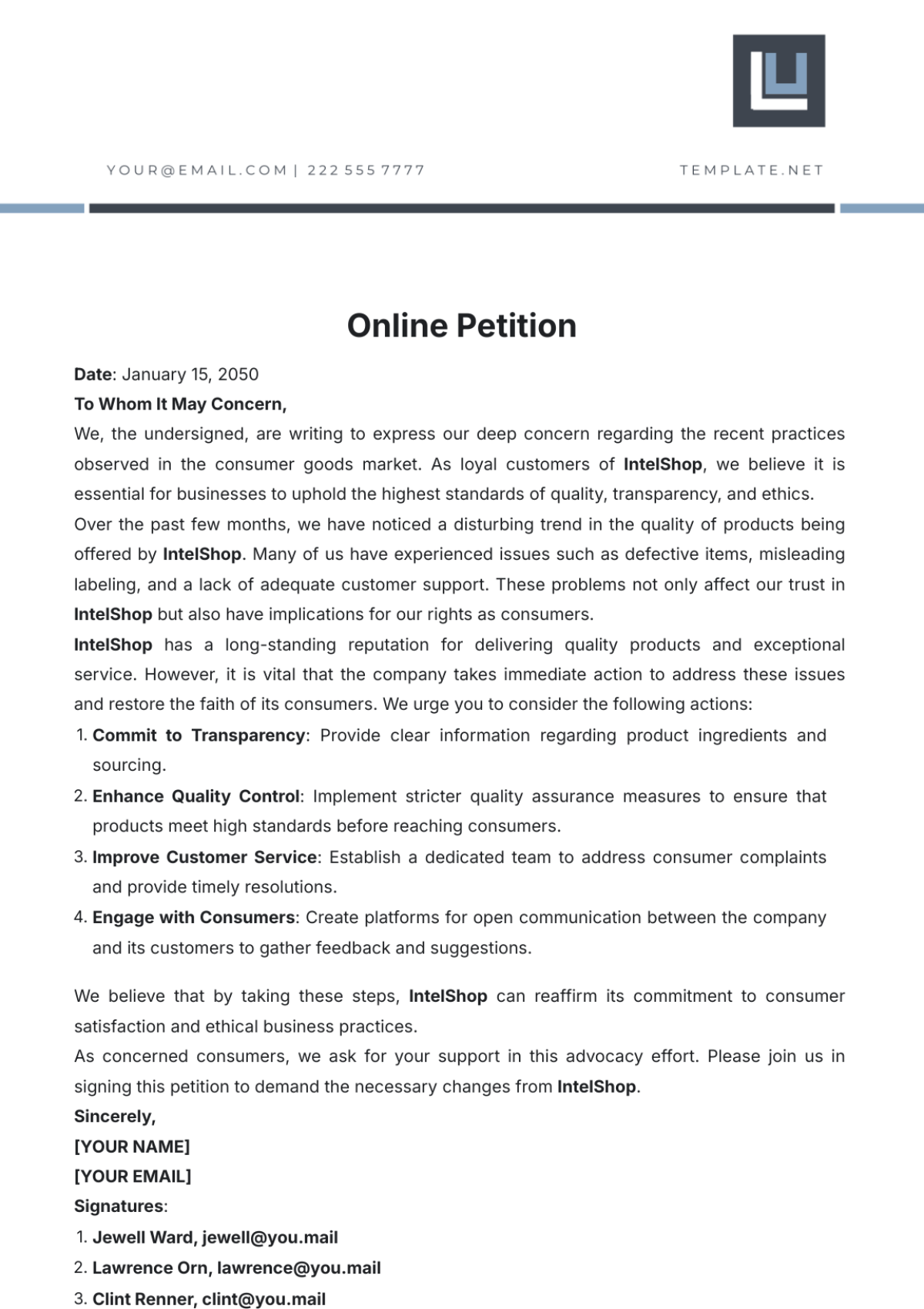 Online Petition Template - Edit Online & Download