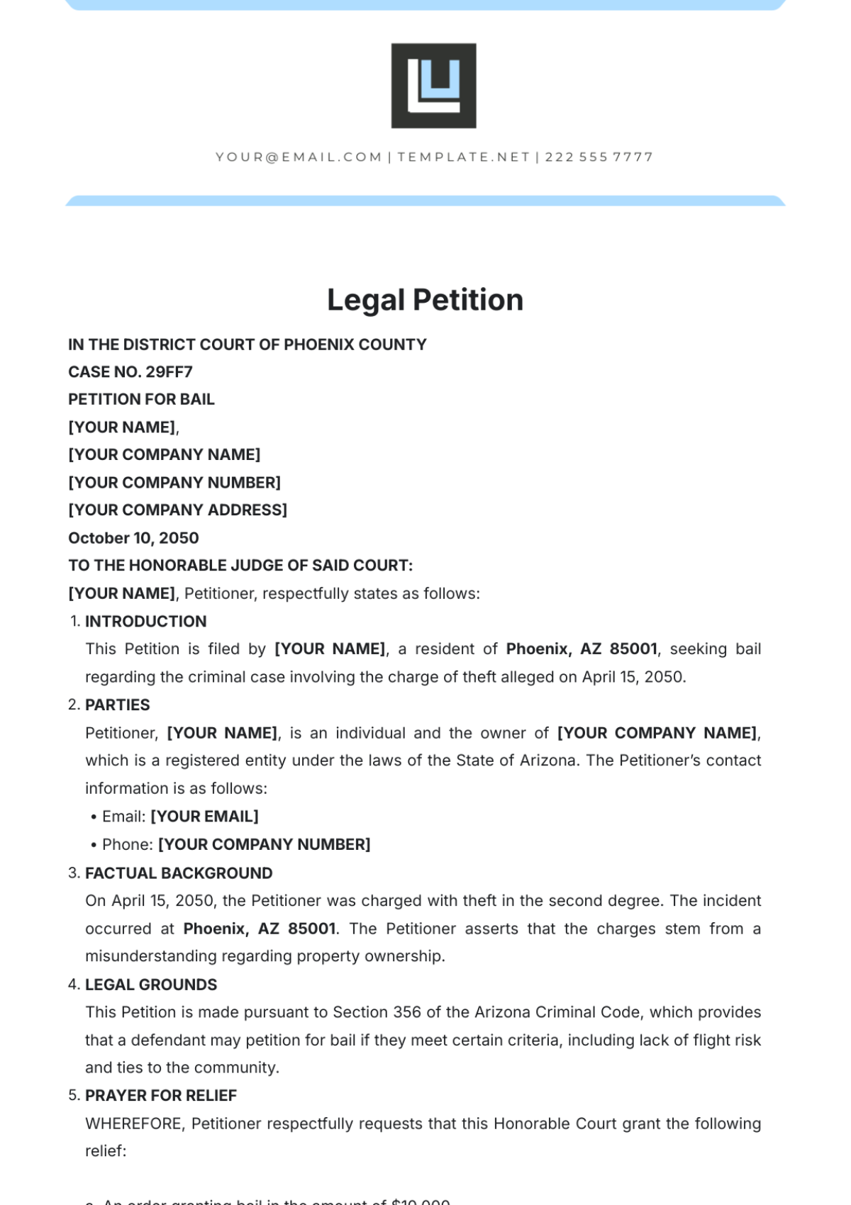 Legal Petition Template - Edit Online & Download