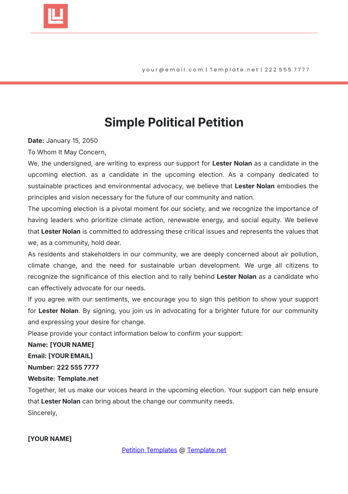 Simple Political Petition Template - Edit Online & Download