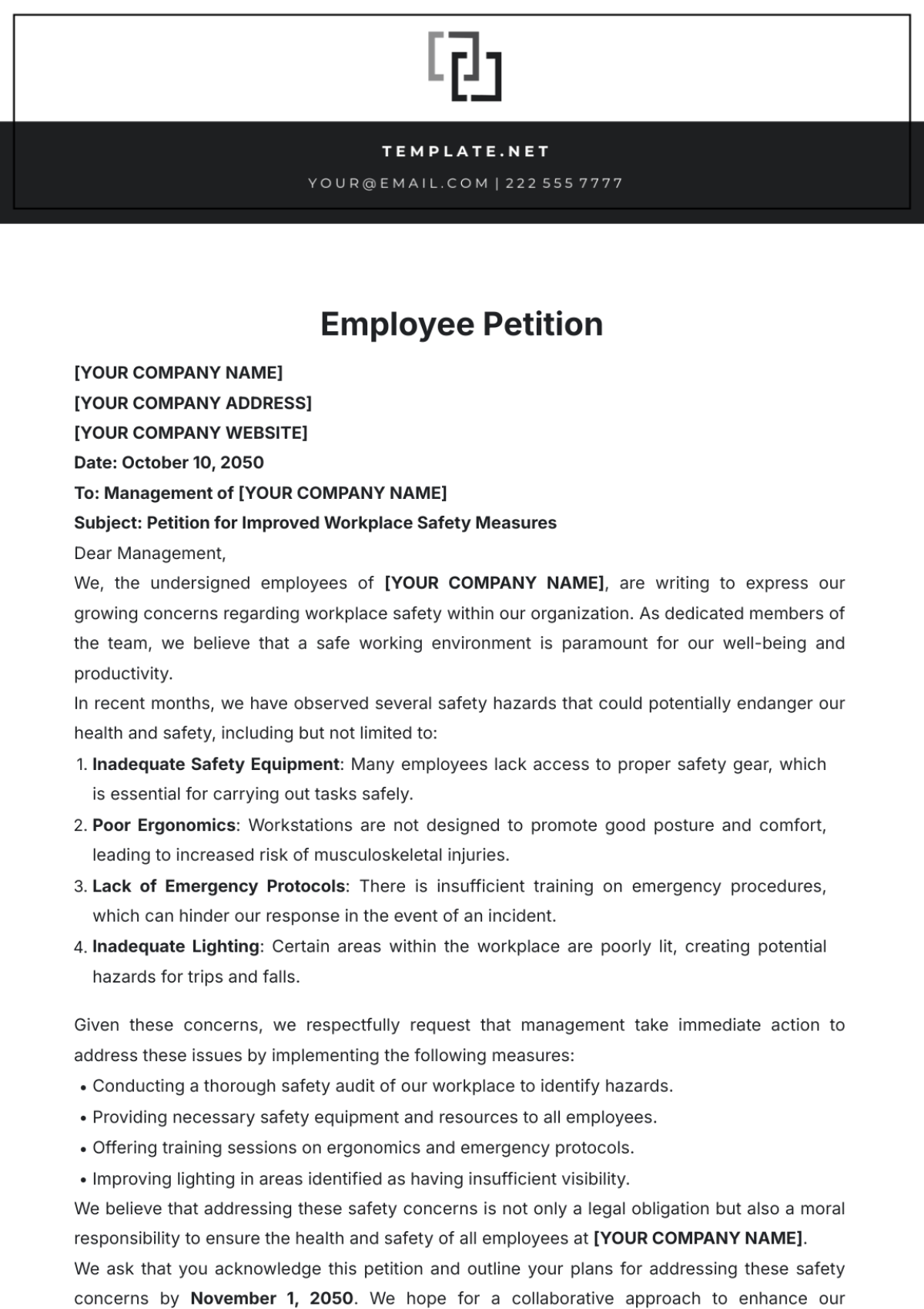 Employee Petition Template - Edit Online & Download