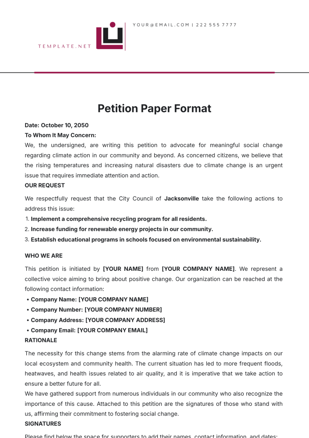 Petition Paper Format Template - Edit Online & Download