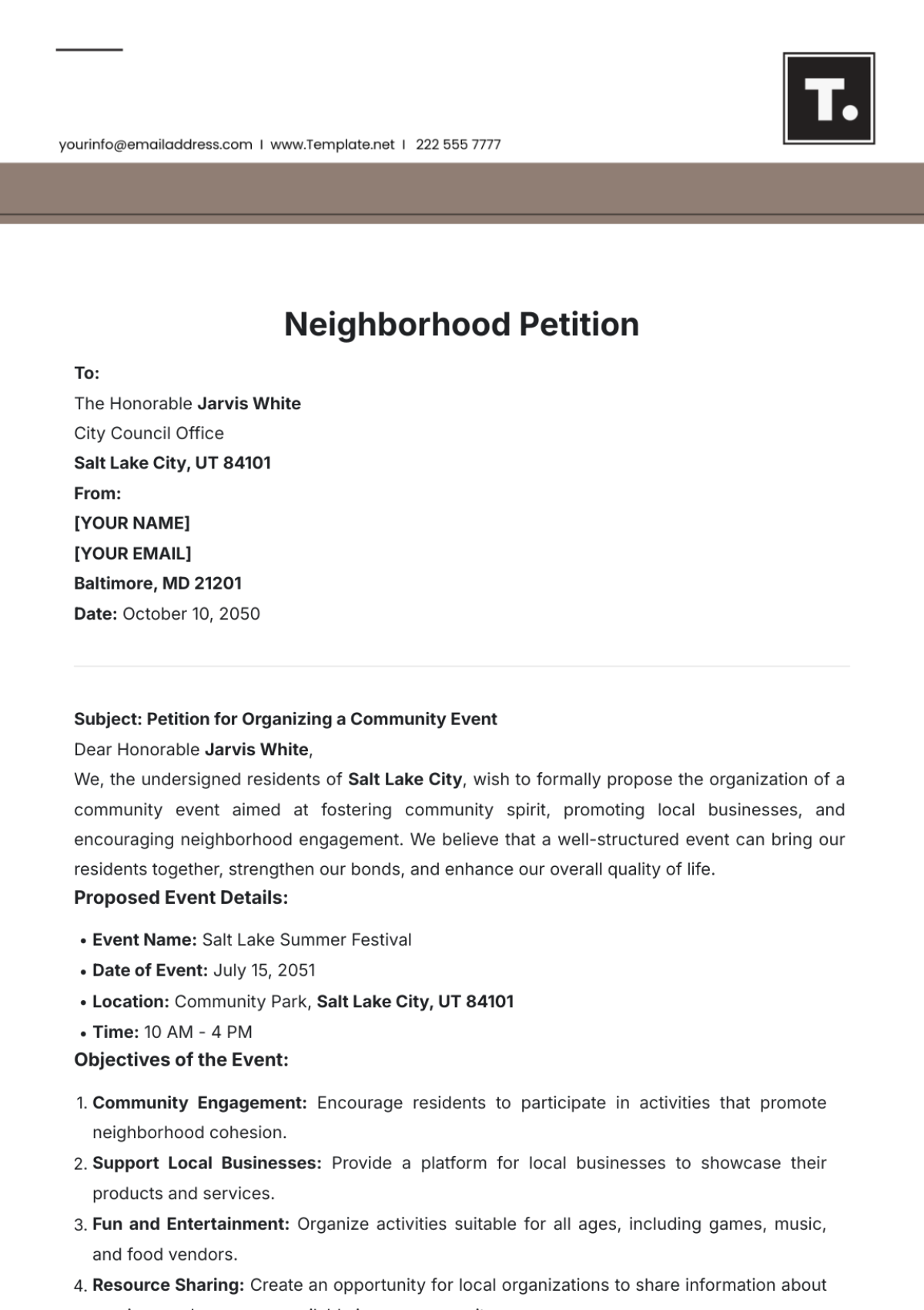 Neighborhood Petition Template - Edit Online & Download