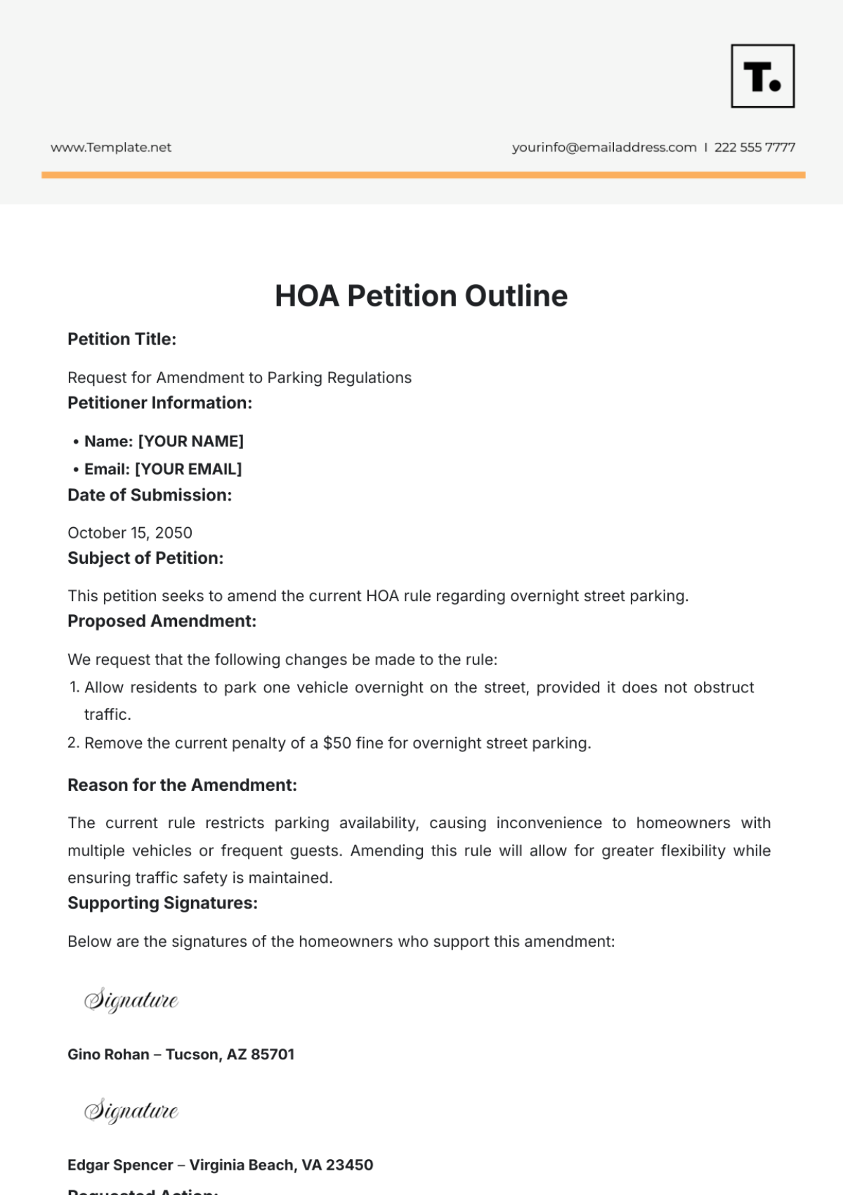 HOA Petition Outline Template - Edit Online & Download