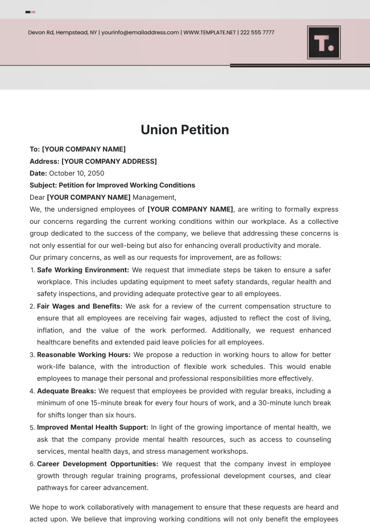 Union Petition Template - Edit Online & Download