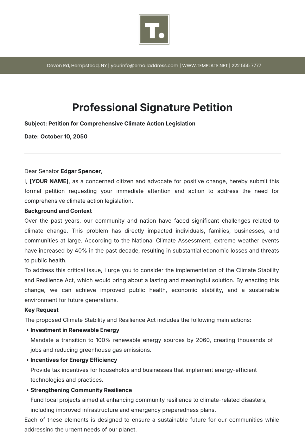 Professional Signature Petition Template - Edit Online & Download