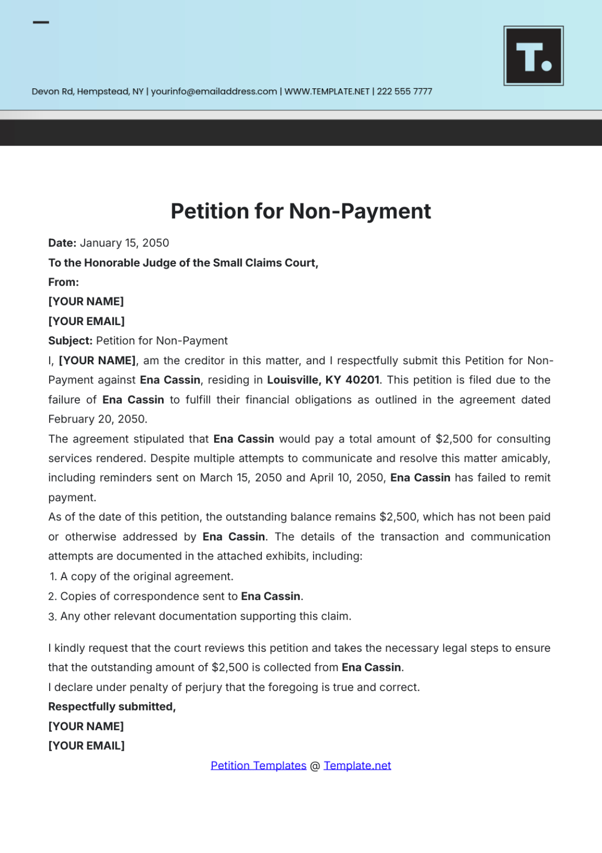 Petition for Non-Payment Template - Edit Online & Download