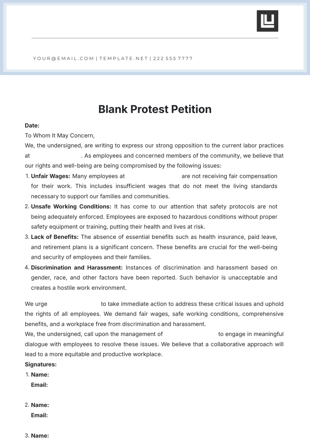 Blank Protest Petition Template - Edit Online & Download