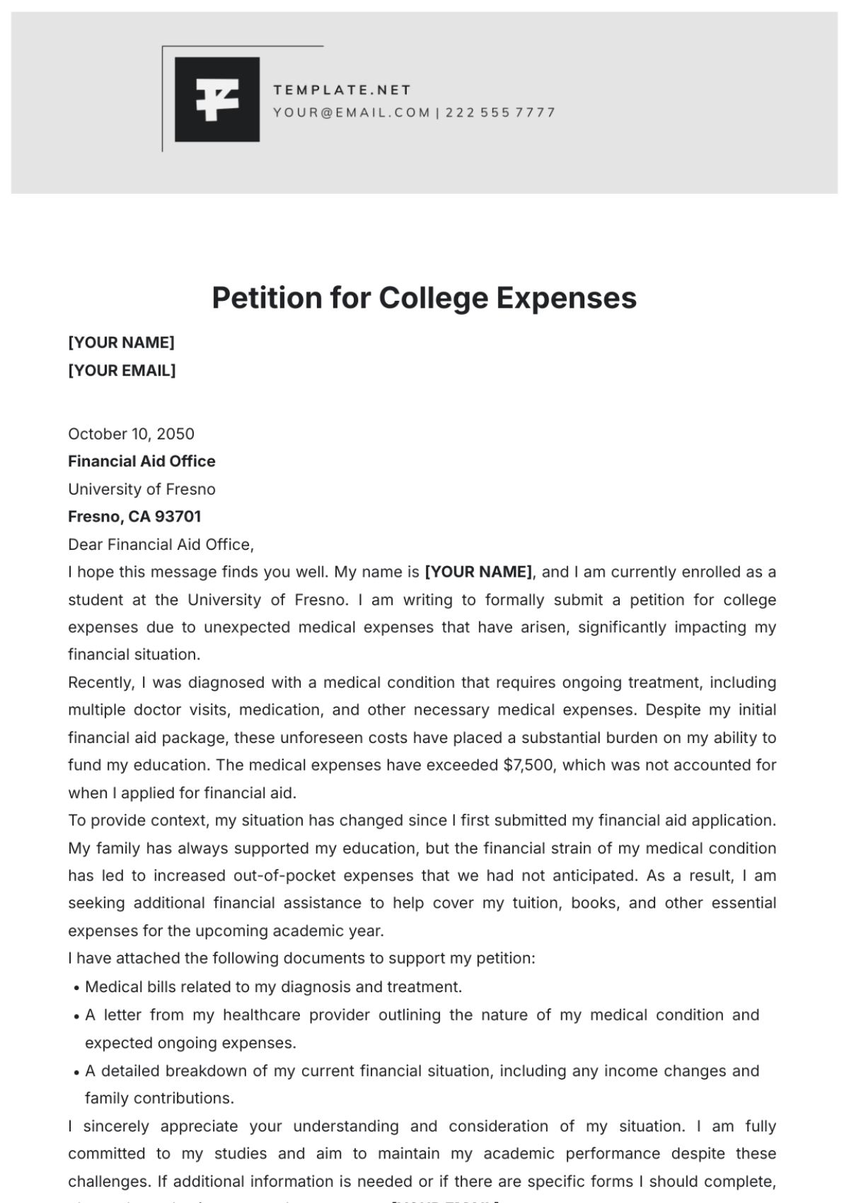 Petition for College Expenses Template - Edit Online & Download