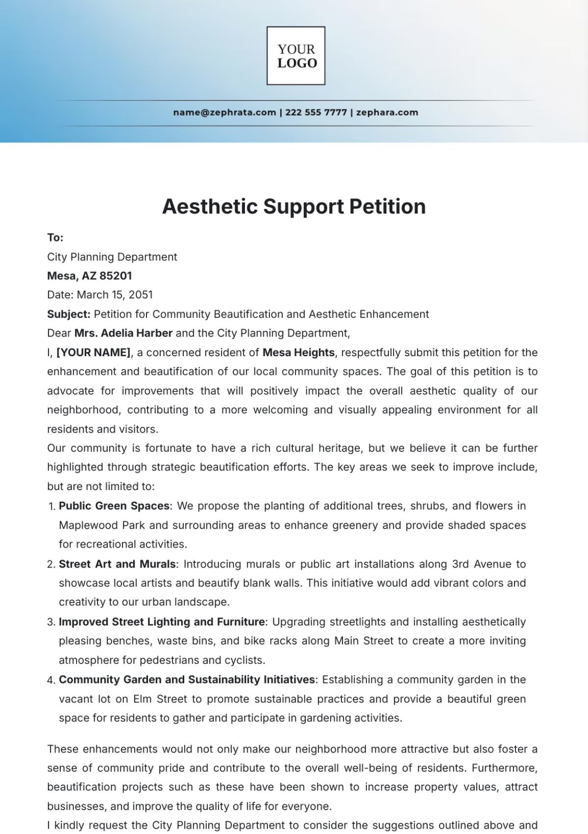 Aesthetic Support Petition Template - Edit Online & Download