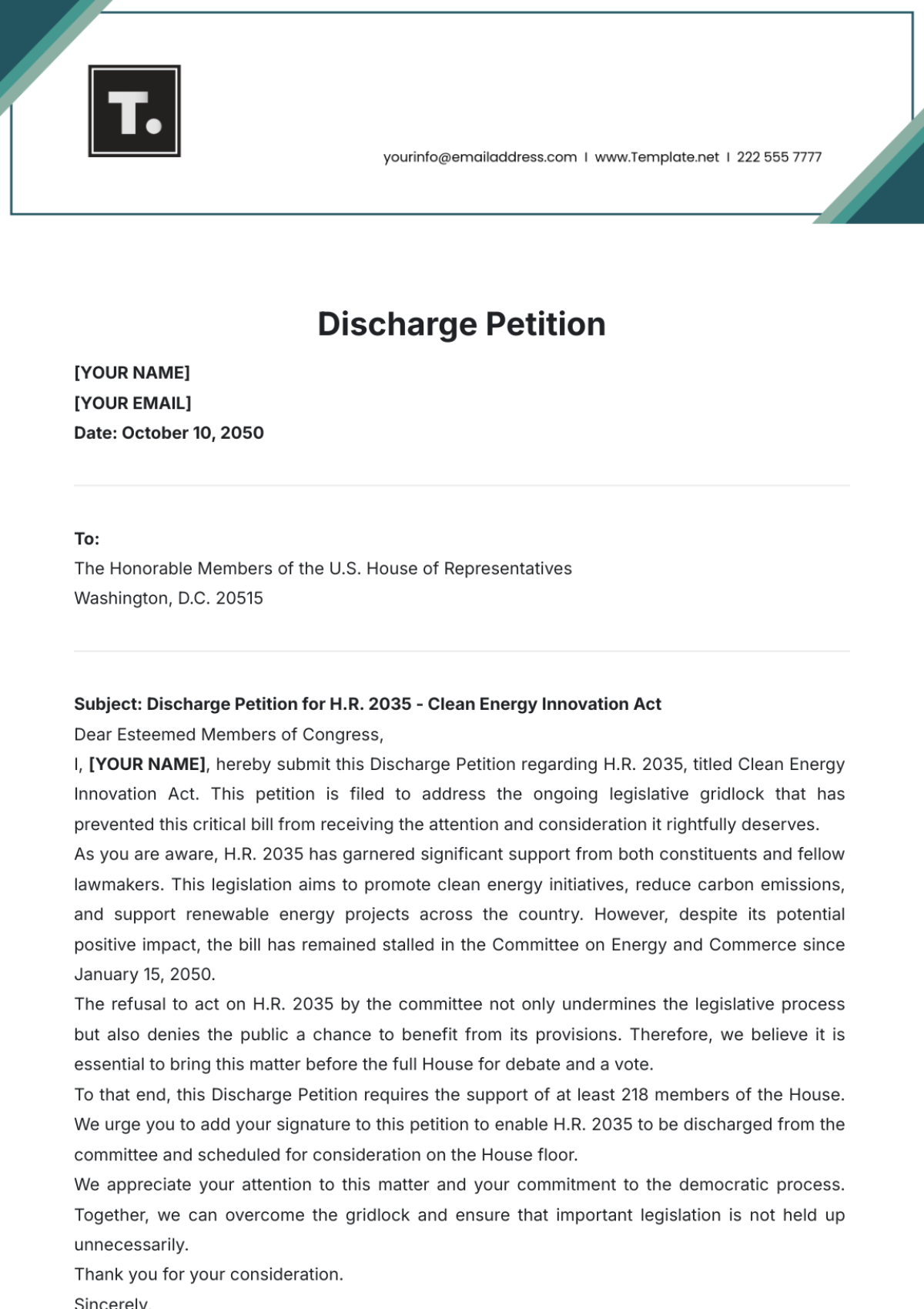 Discharge Petition Template - Edit Online & Download