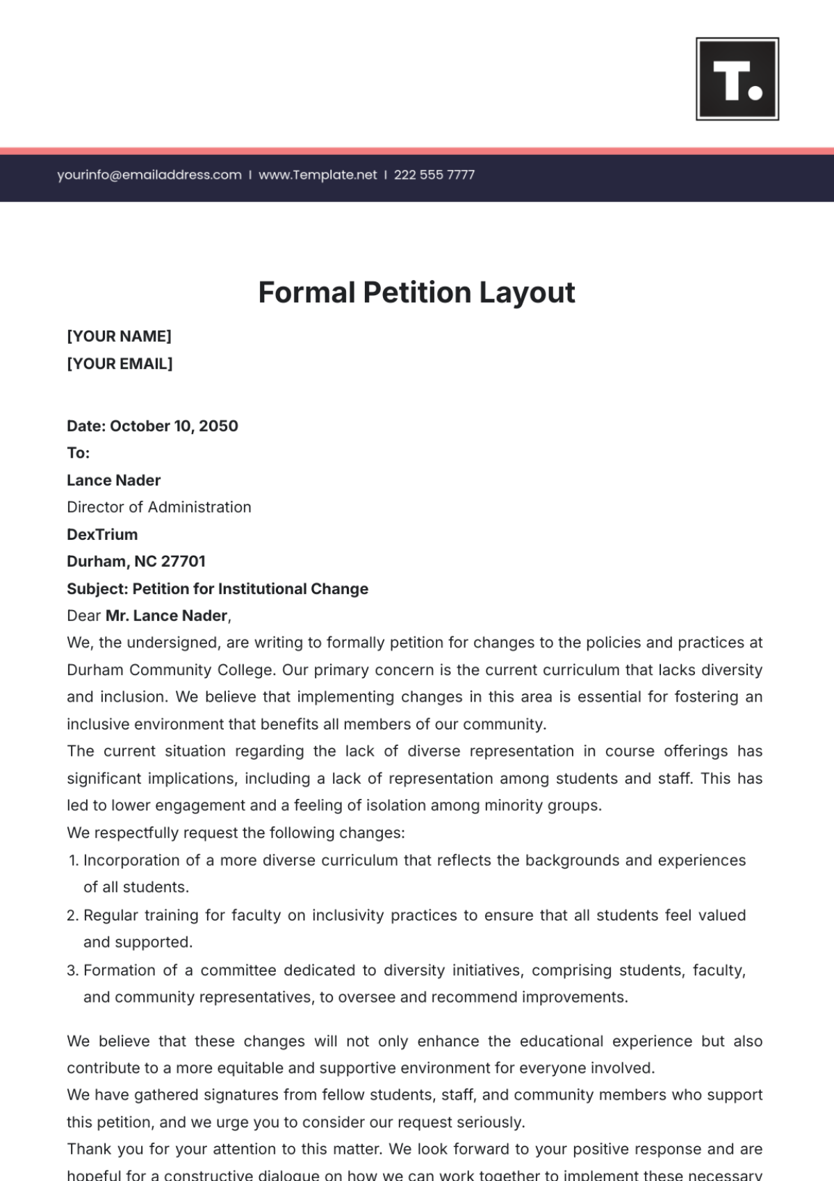 Formal Petition Layout Template - Edit Online & Download