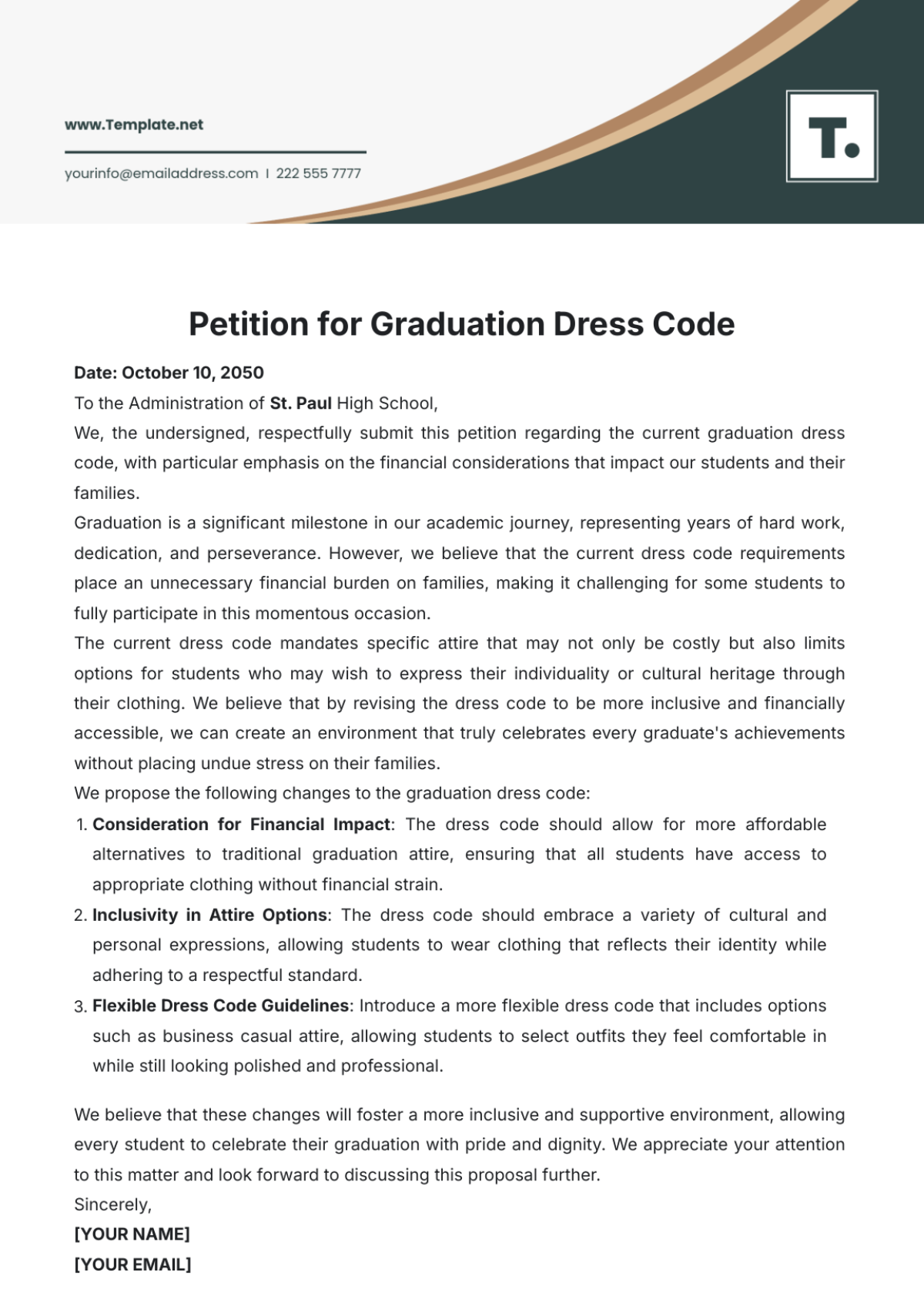 Petition for Graduation Dress Code Template - Edit Online & Download